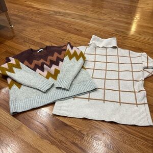 Madewell Women's Sweater Bundle - Brown, Pink, Cream Chevron & Tan Plaid
